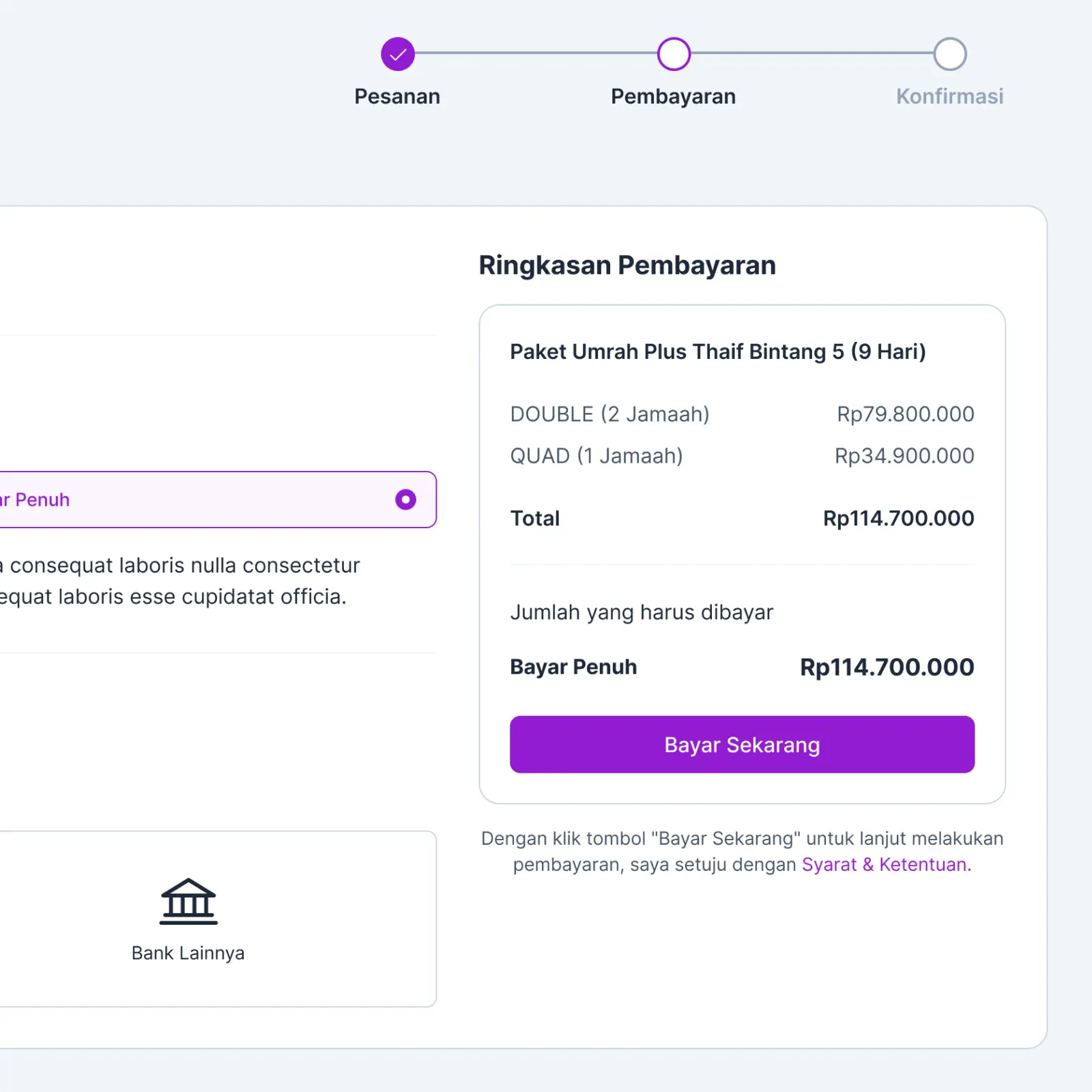 umrahype checkout process ui/ux design